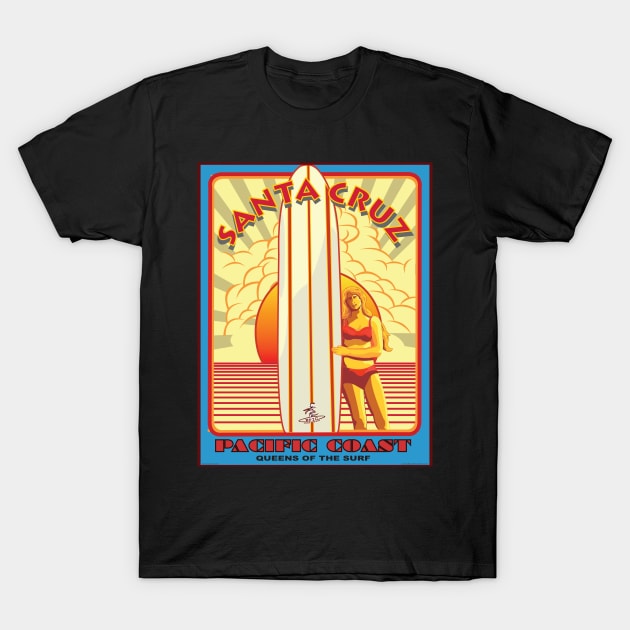 SANTA CRUZ PACIFIC COAST SURFING QUEENS OF THE SURF T-Shirt by Larry Butterworth